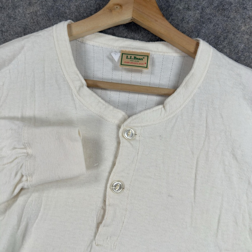 Vintage LL Bean Henley Shirt Mens XL White River Driver Thermal Made USA